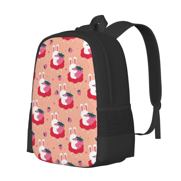 Easygdp Bunny And Strawberry Mochila de Gran Capacidad Minimalista Ideal para Escuela, Viajes y Uso Diario