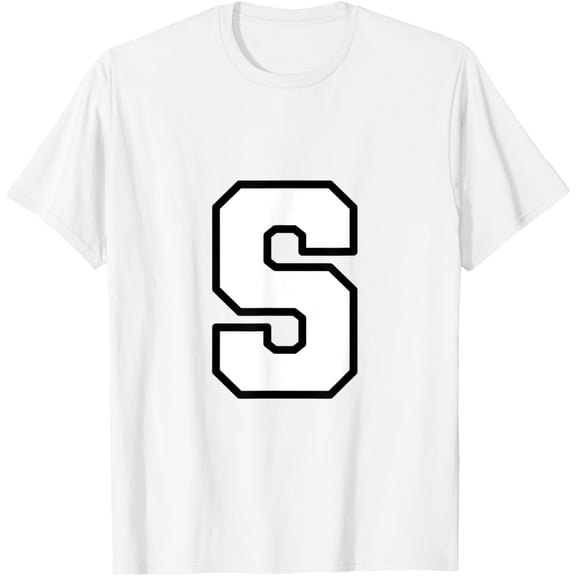 t-shirt Letter S Capital Alphabet Varsity Monogram Initial T-Shirt mens, woman, white,funny,journey,Crew Neck, Short Sleeve,custom clothing patterns.gift