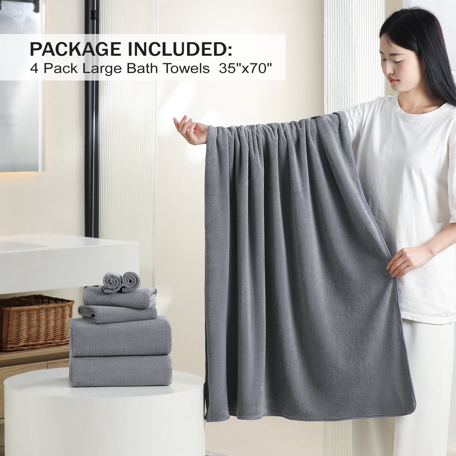 Green Essen 4 Pack Oversized Bath Towel Sets 700 GSM Soft Shower Towels 35 x 70 Inches Quick Dry Bath Sheets Highly Absorbent Bath Towel Clearance for Bathroom Spa Hotel Gym(Dark Grey)