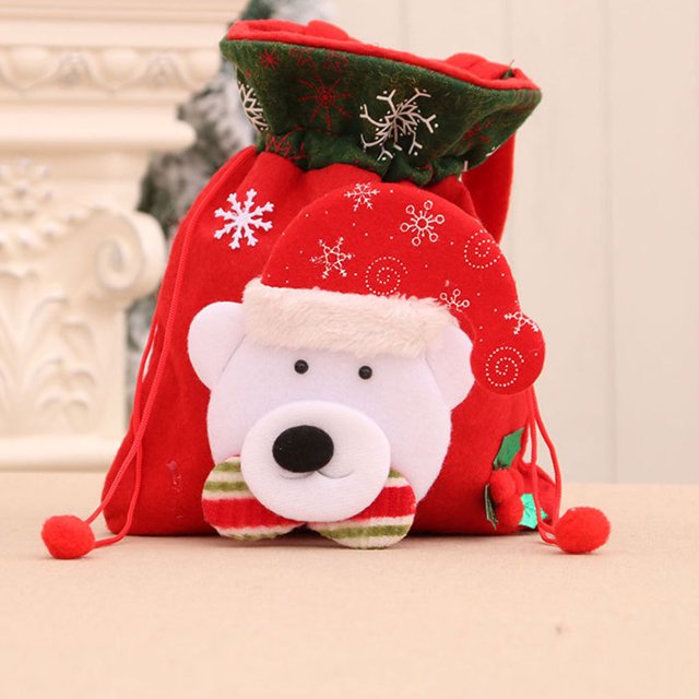 Christmas Drawstring Bags Candy Snacks Storage Xmas 3D Cartoon Dolls Christmas Snowman Handbag Snowflake Print Container Goodie Bag for Wrapping Holder Bear