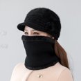 thumbnail image 4 of Gorro de punto de pelo de conejo de otoño e invierno para personas de mediana edad y mayores, conjunto de tres piezas de gorro de lana cálido de invierno para niños y bufandas, 4 of 6