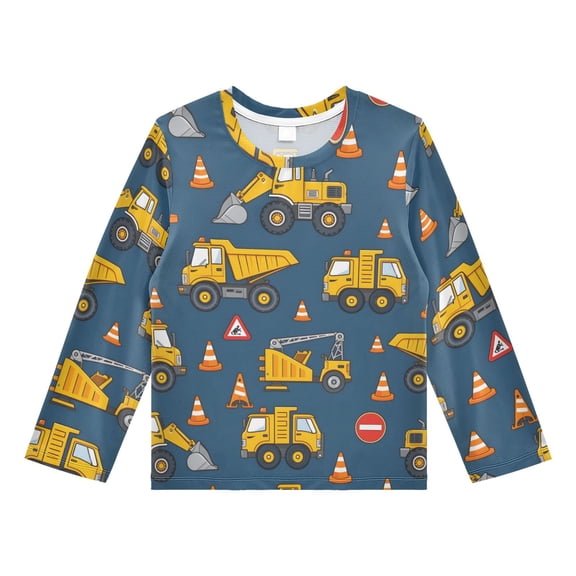 Yellow Truck Tractor Pattern Boys' Rash Guard Shirts UPF 50 Plus Sun Protection Short Sleeve Swim Tees 3T