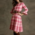 thumbnail image 5 of VEKDONE Women's Plaid Midi Dress Bell Sleeve Crewneck Knee Length Dress Casual Loose Fit Vintage Cowgirl Style Dress Fashion Clothes Pink XXL, 5 of 7
