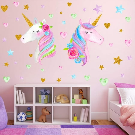 2 Sheets Large Size Unicorn Wall Decor Removable Decals Stickers For Girls Kids Bedroom Nursery Birthday Party Favor Canada - Wall Decor Stickers For Bedroom