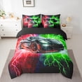 thumbnail image 2 of Castle Fairy Racing Car Bedding Comforter Set,Red Green Lightning King Bedding Sets, 2 of 8