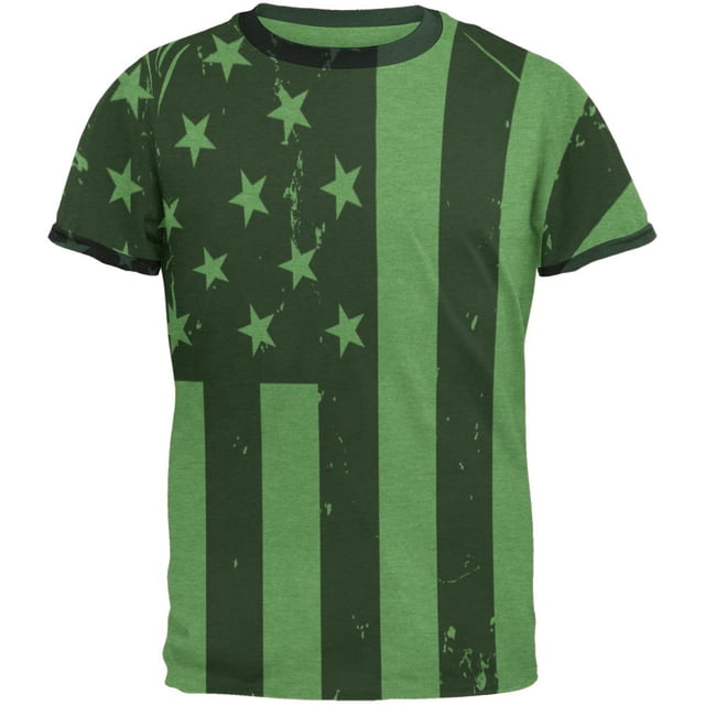 July 4th Black And White American Flag Mens Ringer T Shirt