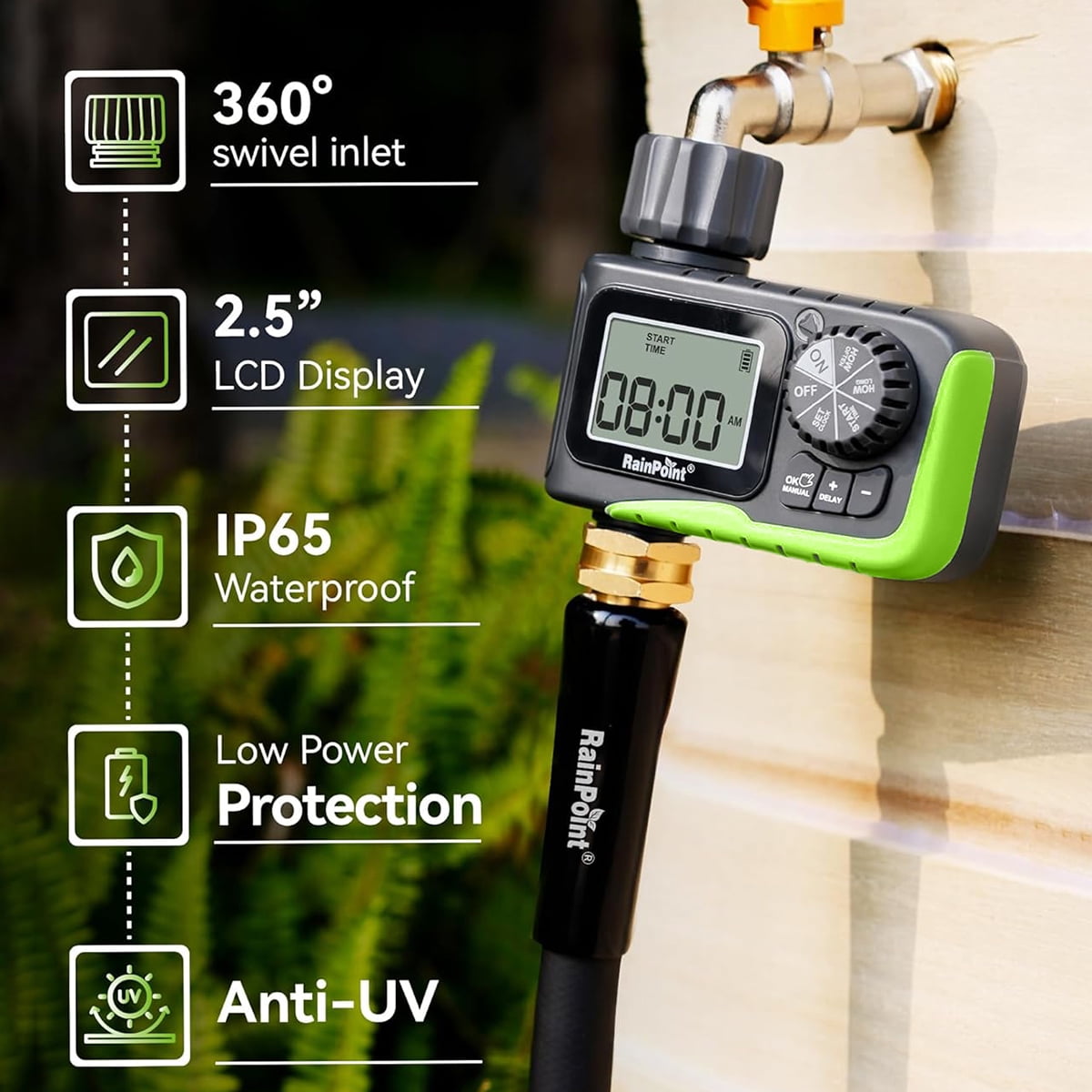 RainPoint Programmable Water 1-Zone for Outdoor, Automatic Irrigation Controller System, Sprinkler Hose Timer for Garden Yard Lawn, Watering Controller