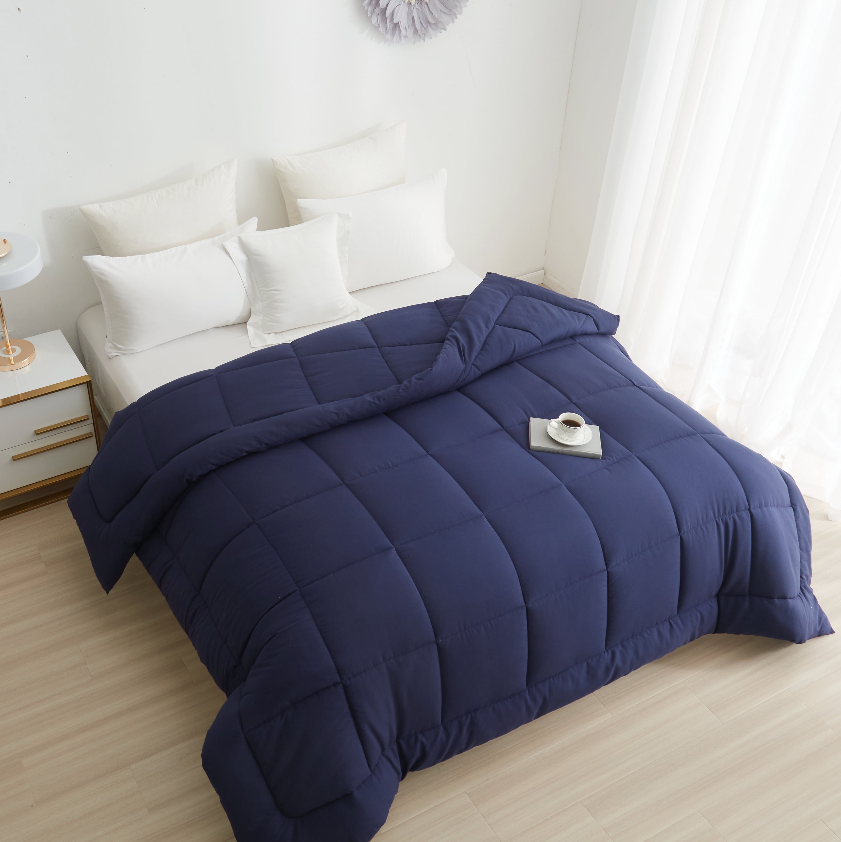 BedTreat Down Alternative Comforter with Corner Tabs - All Season Quilted Twin Size 240 GSM Blue Comforter, Machine Washable Microfiber Bedding