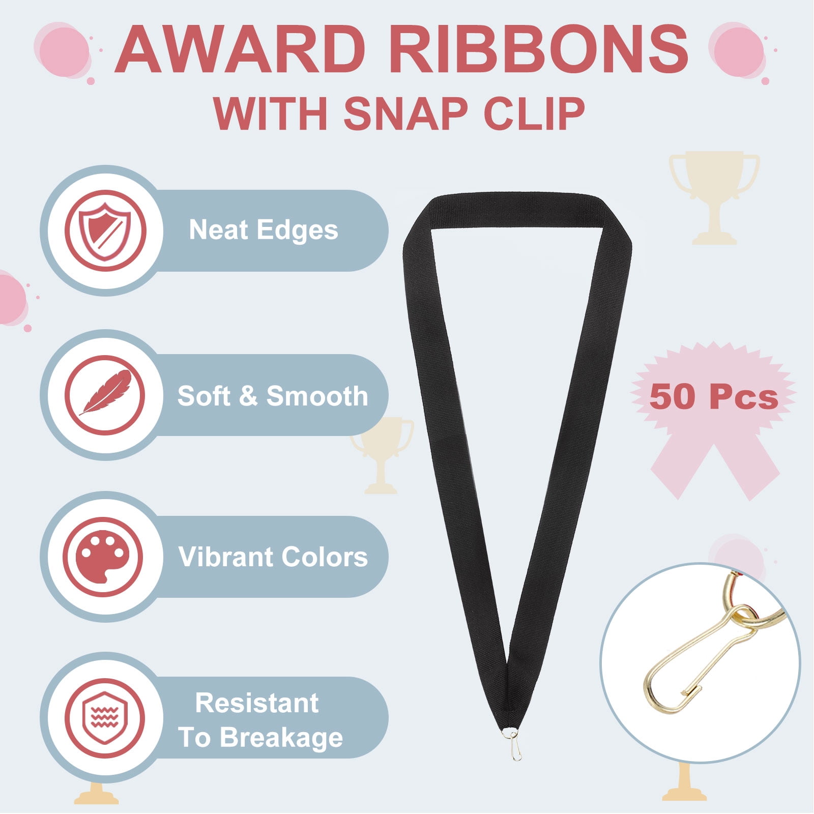 Uxcell 50Pcs Award Neck Ribbons with Snap Clip Medal Lanyards Black