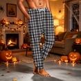 thumbnail image 4 of gzxflxpge Men's Casual Plaid Pants Lightweight Soft Drawstring Stretch Waist Work Bottoms Fashion Relaxed Fit Long Pants with Pockets Black S, 4 of 5