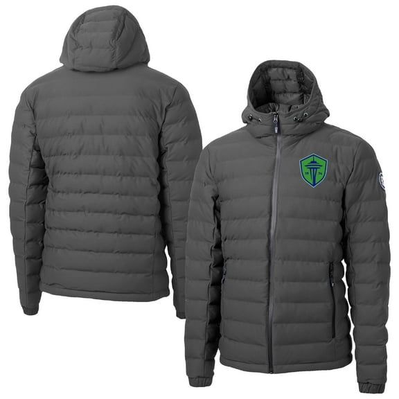 Men's-Cutter & Buck Gray Seattle Sounders FC Mission Ridge Repreve Eco Insulated Hooded Puffer Jacket