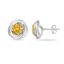 LeCalla 925 Sterling Silver 6MM Round Citrine Gemstone Love-Knot Stud Earring Jewelry Gifts for Women and Teen 12MM