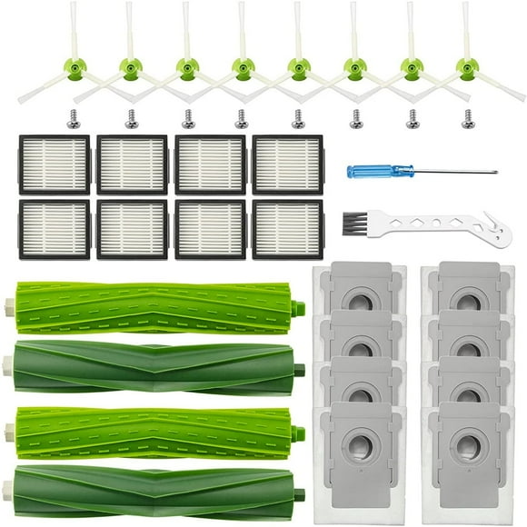 AMERTEER Parts Kit for iRobot Roomba I E&J Series j7+ i3+ i7+ i3 i4 i6 i6+ i7 i8 /Plus E5 E6 E7 Vacuum(2 Set Rubber Brushes 8 Pack HEPA Filters 8 Side Brushes 8 Dirt Disposal Bags)