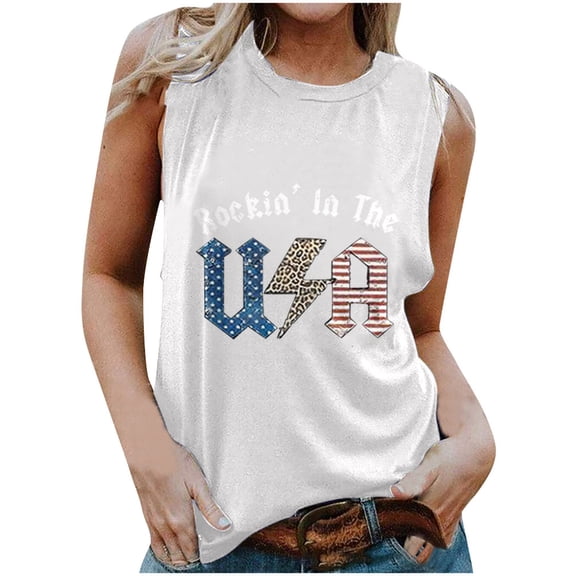 AnuirheiH American Flag Tank Tops for Women 4th of July Clothes Sleeveless Patriotic Shirts Summer Women American Flag Tank Tops USA Flag Stars Stripes Printed Sleeveless T-Shirt Tee Tops