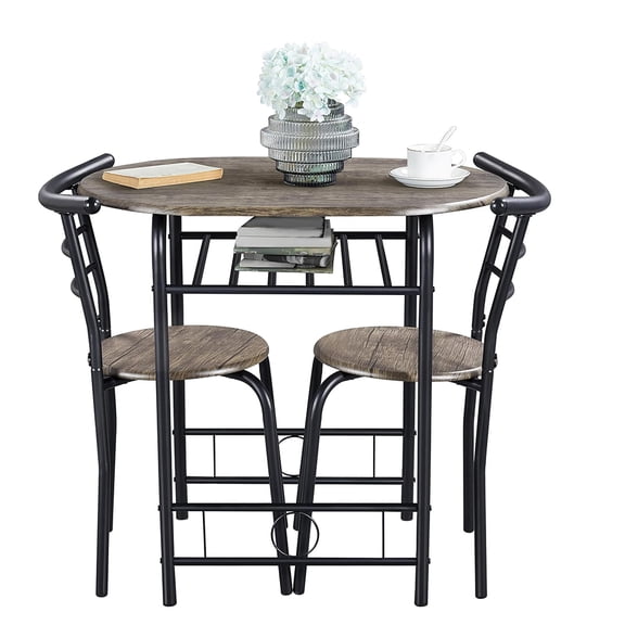 Table & Chair Sets for 2, Dining Room Table Set with Metal Frame, Storage Rack, Space-Saving Design for Apartments, Kitchens, Dorm Rooms, Home - Drift Brown