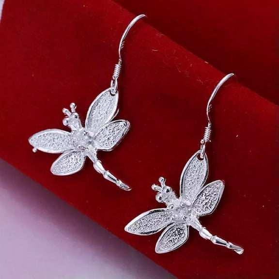 EOEMY Beautiful Fashion Silver Earrings Women Crystal Dragonfly Earring Jewelry 925