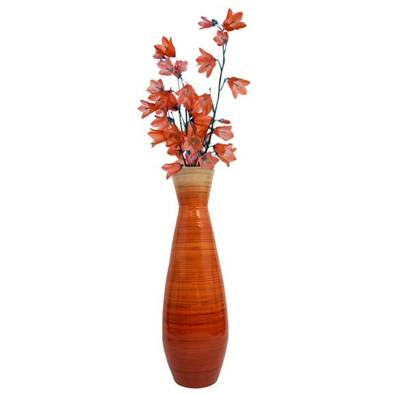 28" Tall Bamboo Floor Vase, Glossy Orange