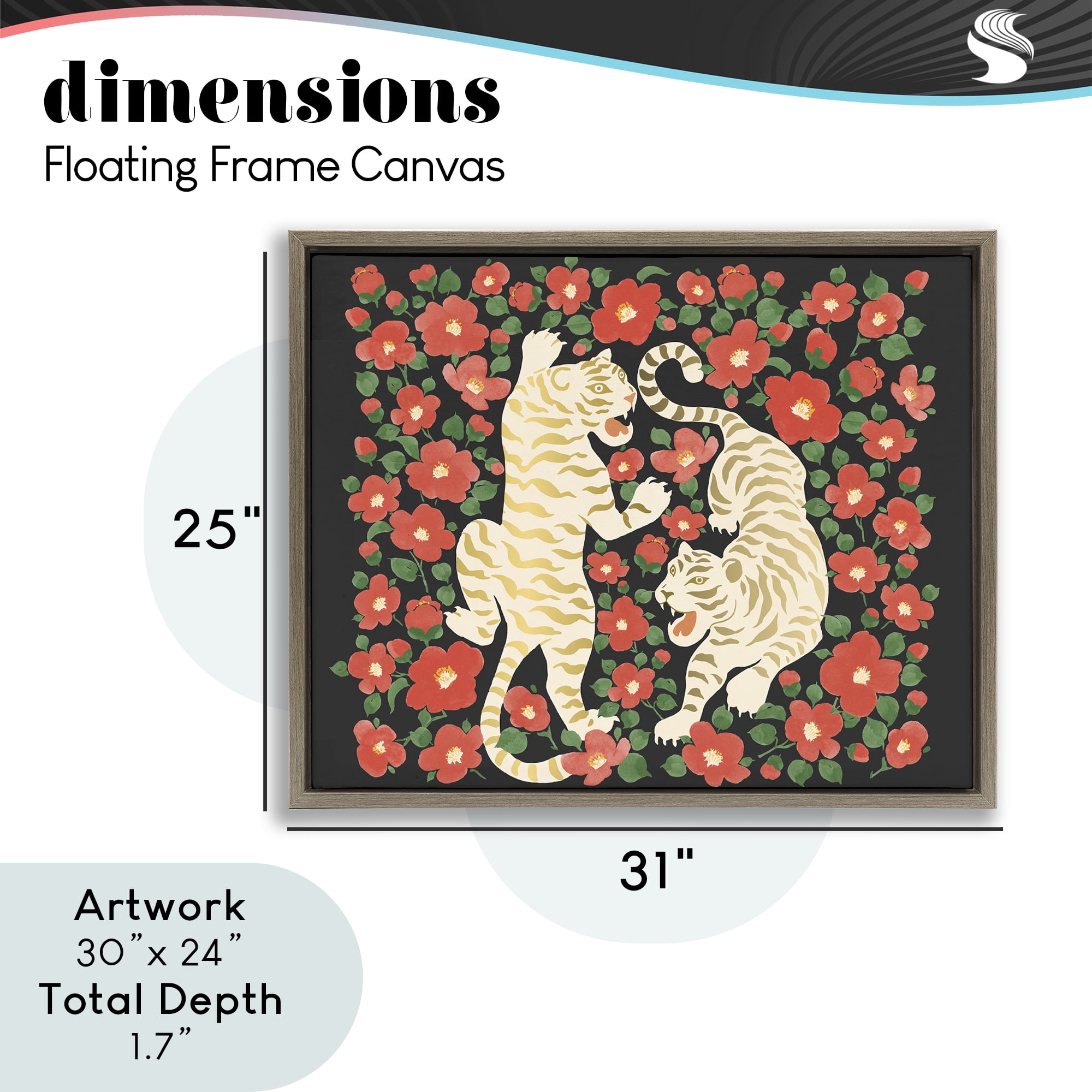 Stupell Industries Ivory Twin Tigers Among Flowers Brown Framed Floater Canvas Wall Art, design by Karolina Sato