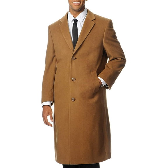Adam Baker Men's Single Breasted 40814 Luxury Wool Full Length Topcoat - Camel - 38S