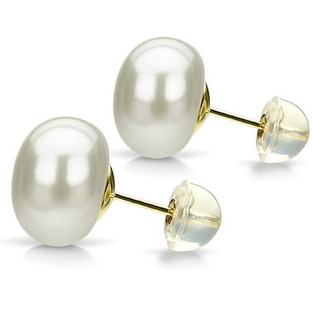 6-7mm White Cultured Freshwater AAA High-Luster Pearl 14kt Yellow Gold over Silver Earrings with Beautiful Gift Box