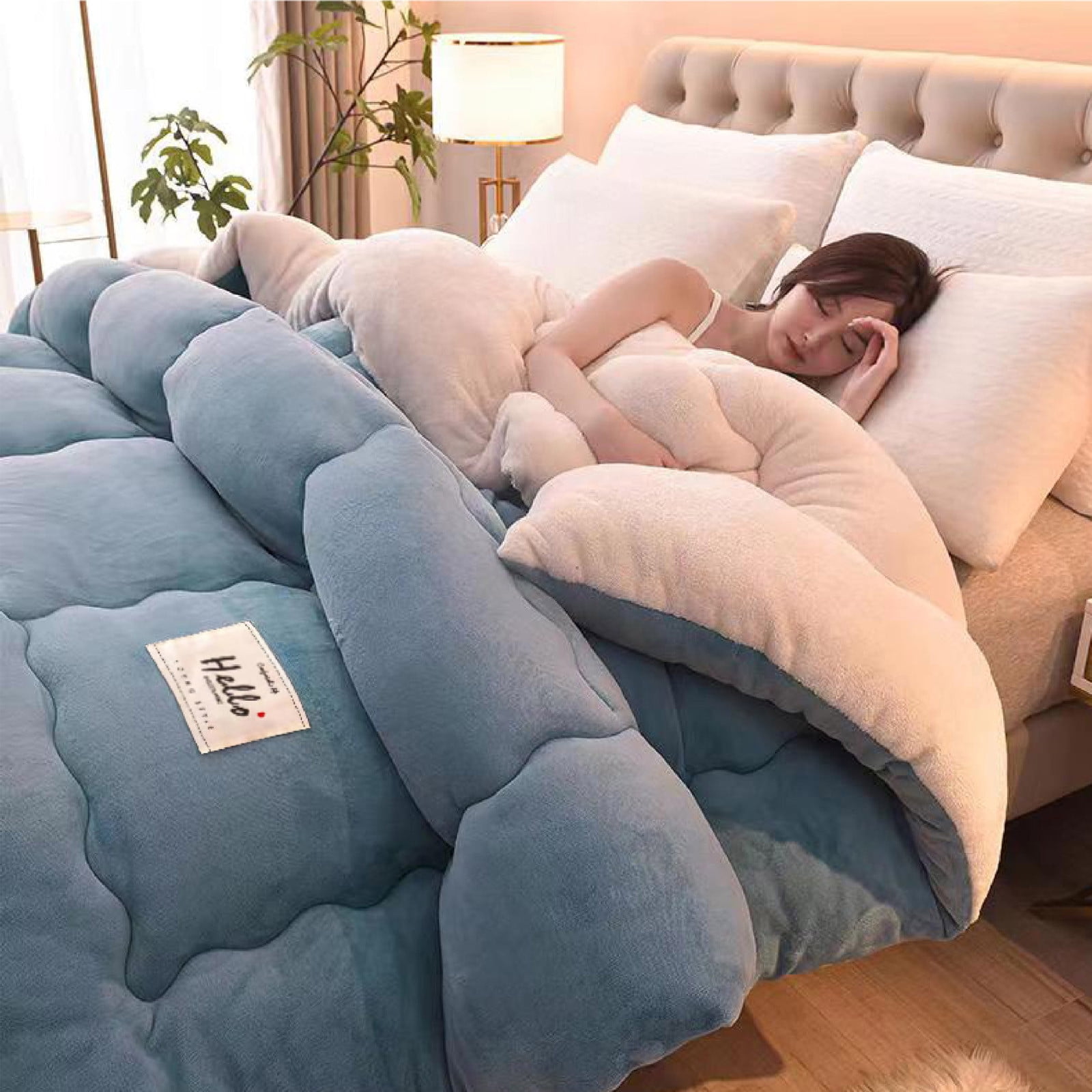 Kezqiaxn Thickened Comforter 150x200cm Milk Fleece Full Size Comforters Winter Quilt Doubles Lightweight Quilt Bed Thick Blankets Warm Cotton Quilt for Camping/Bedroom/All Season Blue