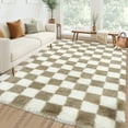 thumbnail image 2 of HOMERRY 9' x 12' Fluffy Area Rug for Living Room Geometric Check Shaggy Indoor Carpet Fuzzy High Pile Plush Floor Cover, Brown White, 2 of 5