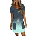 thumbnail image 2 of Summer Plus Size Dresses for Womens 2025 Fashion Solid Color Short Sleeve V-Neck Mid-Calf Dress, 2 of 6