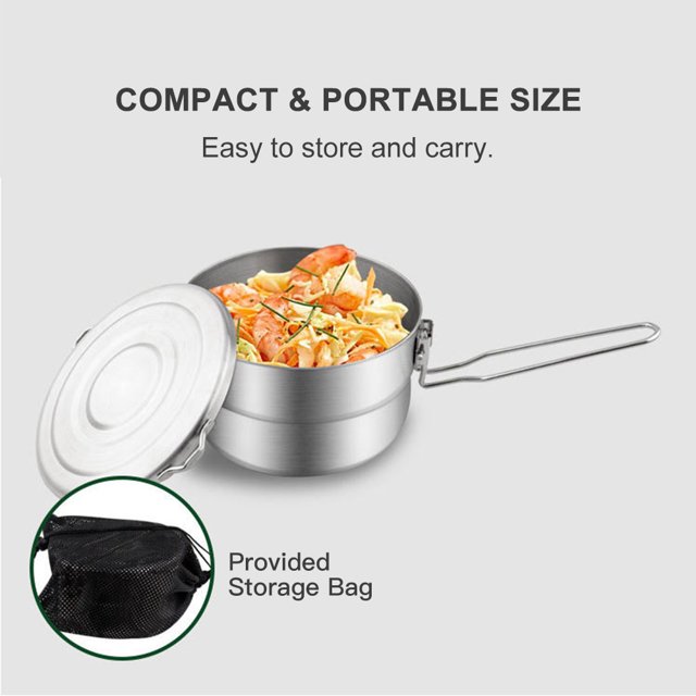 Lunch 1.5L Stainless Steel Lunch Case with Storage Bag Camping Pot for Backpacking Hikiing Fishing