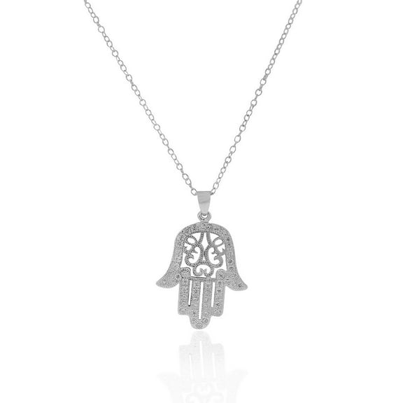 925 Sterling Silver Filigree Hamsa Hand Pendant Necklace, 18"