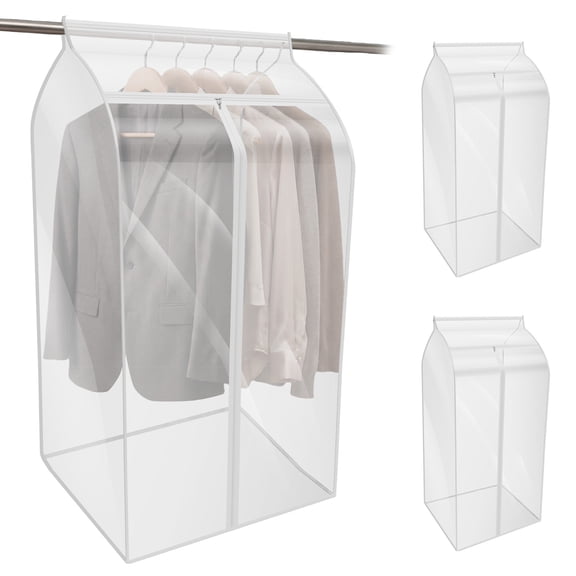 Threns 2 Pack Clear Garment Bags for Hanging Clothes with 3 Zippers - 43" Hanging Clothes Storage Bags for Coat, Dress, and Fur in Closet
