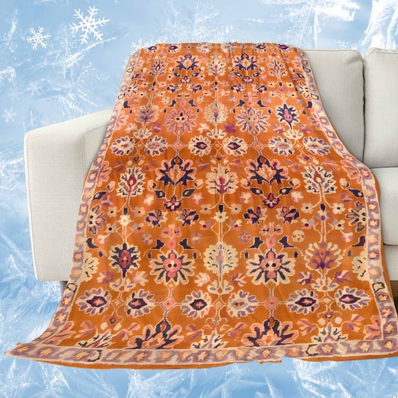 Boho Orange Cooling Blanket,Lightweight Breathable Summer Throw Blanket with Double Sided Cold Effect,Country Style Bohemian Floral Retro Tribal Picnic Blankets Bed Sheet for Hot Sleepers 30"x40"