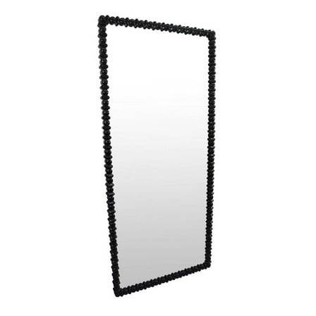 Benjara Perz Floor Mirror, 72 Inch, Rectangular Shaped Black Beaded Wood Frame