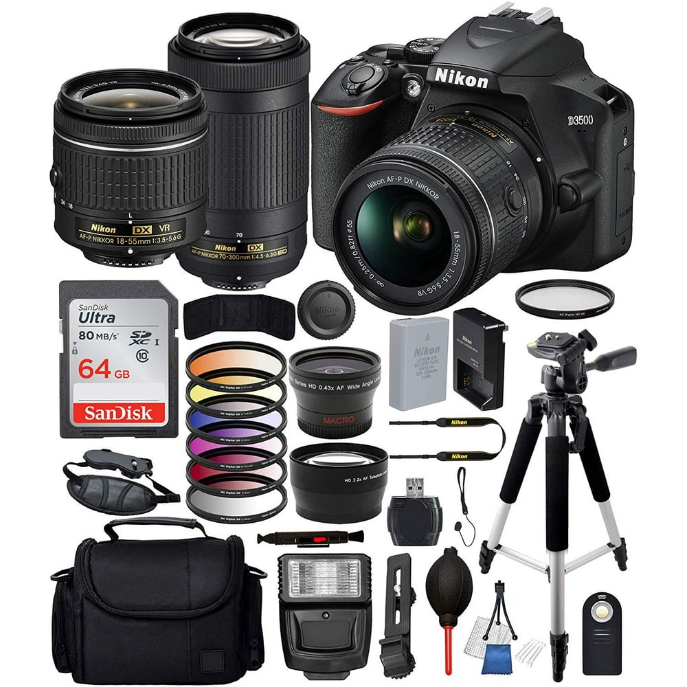 Nikon D3500 DSLR Camera w/ AFP DX 1855mm & 70300mm Lens Bundle with