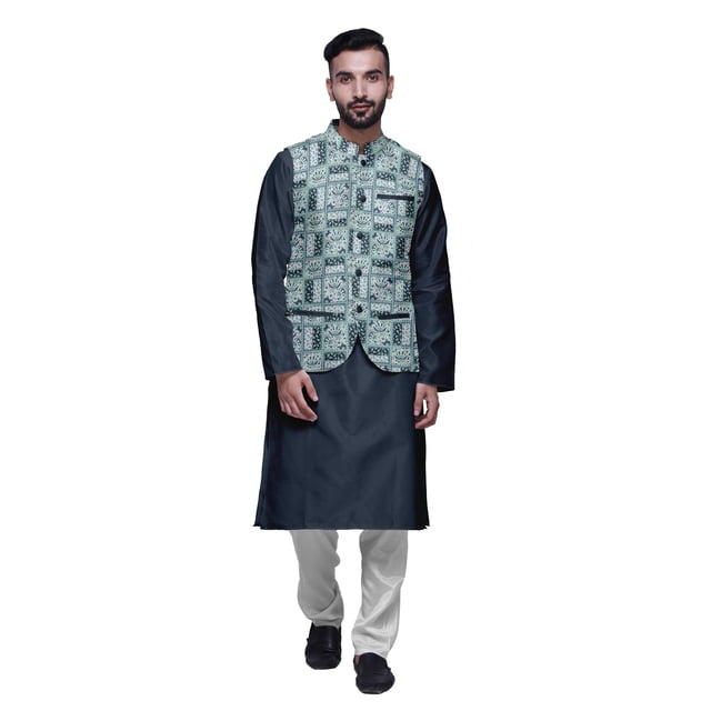 Atasi Kurta Churidar Uni Pyjama et Ensemble de Veste Nehru Imprimée pour Tenue de Fête pour Hommes