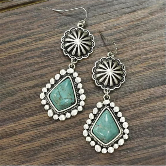 HOOUN Fashion 925 Silver Dangle Drop Earrings Hook Women Turquoise Jewelry Ear Gift-#19