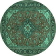 thumbnail image 1 of Ahgly Company Machine Washable Indoor Round Medallion Turquoise Blue Traditional Area Rugs, 5' Round, 1 of 4
