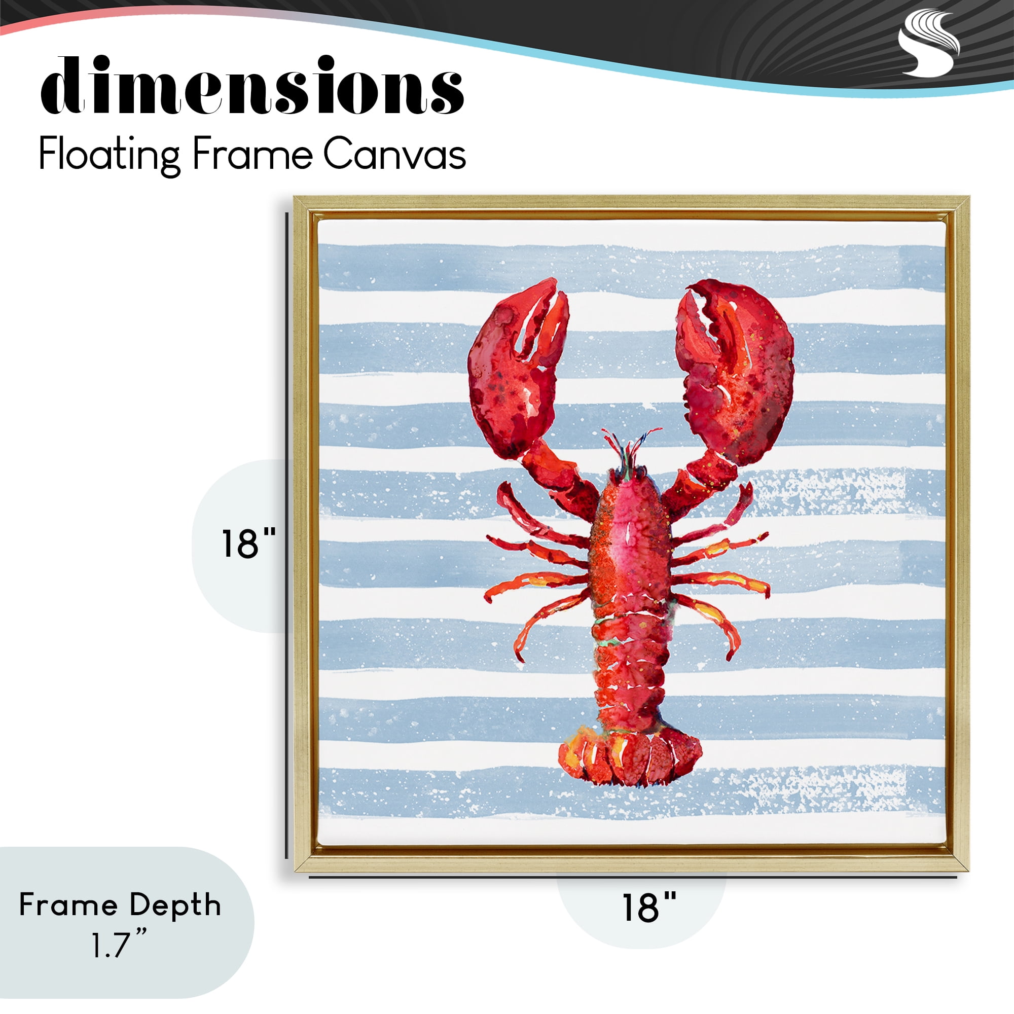 Stupell Industries Red Lobster on Blue Stripes Gold Framed Floater Canvas Wall Art, design by Patricia Pinto