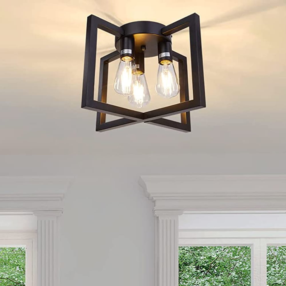 Semi Flush Mount Ceiling Light, 3-Light Modern Industrial Ceiling Lamp for Kitchen Dining Room Living Room Bedroom Foyer Lighting Fixture