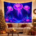 thumbnail image 3 of Bioluminescent Jellyfish and Coral Reef in Deep Ocean, Dreamy Fantasy Art for Ocean Lovers, Marine Life Wall Decor, Housewarming Gift Tapestry Wall Hanging for Living Room and Bedroom, 3 of 7