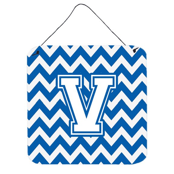 Carolines Treasures CJ1045-VDS66 Letter V Chevron Blue and White Wall or Door Hanging Prints 6HX6W multicolor