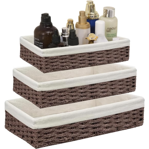 3 Piezas Canastas Organizadoras,Canasta para Baño Organizador,Canastas de Mimbre Tejida a Mano,Cesta de Almacenamiento para Hogar,Dormitorio,Baño y Entrada,Cestos Organizadores,Basket