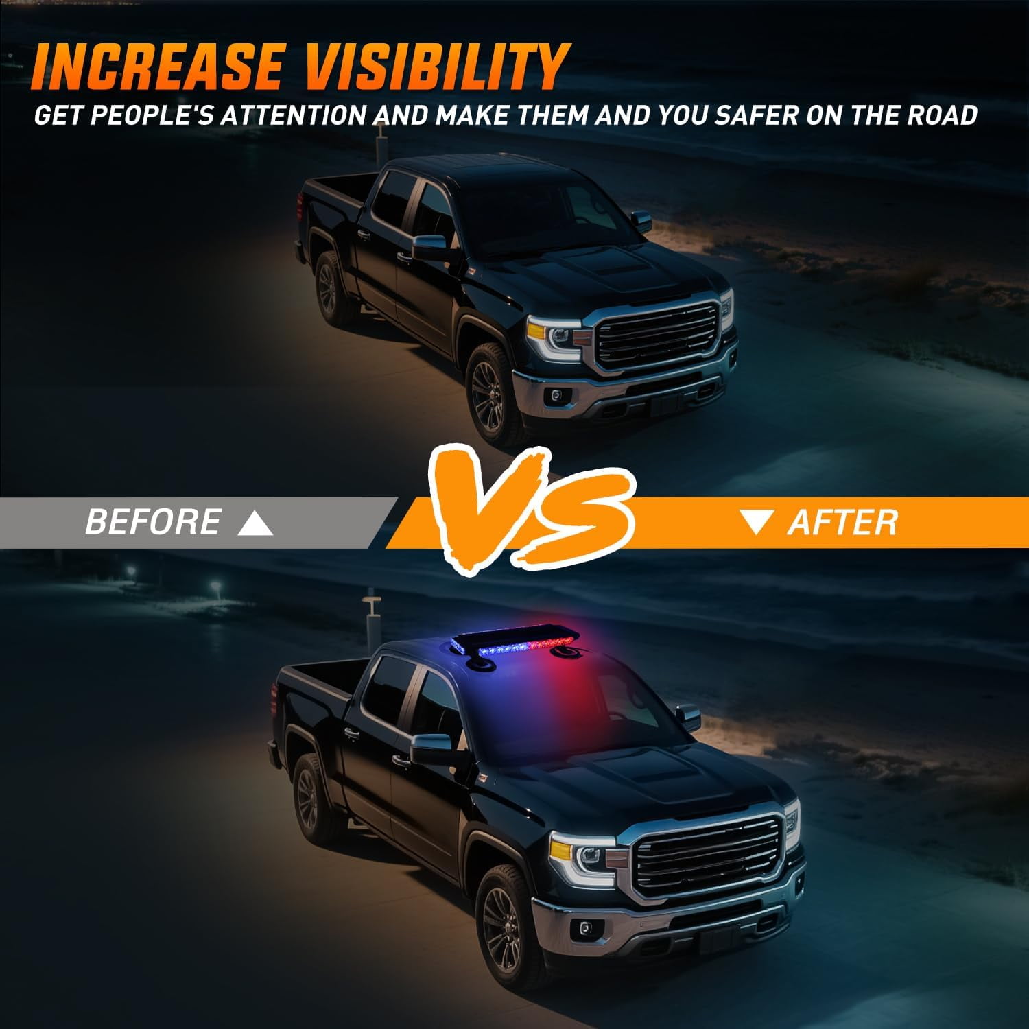 Nilight 14.5" 30LED Strobe Light Bar Double Side Rooftop Emergency Flashing Lights Red Blue Safety Warning Hazard Light Bars with Magnetic Base for Trucks Pickup