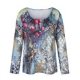 thumbnail image 4 of Puntoco Mujer Casual Camiseta Manga Larga Cuello Redondo Floral Impreso Botones Blusa tops Puntoco Puntoco-501, 4 of 6