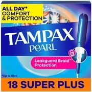 (3 pack) Tampax Pearl Tampons with LeakGuard Braid, Super Plus Absorbency, 18 Count