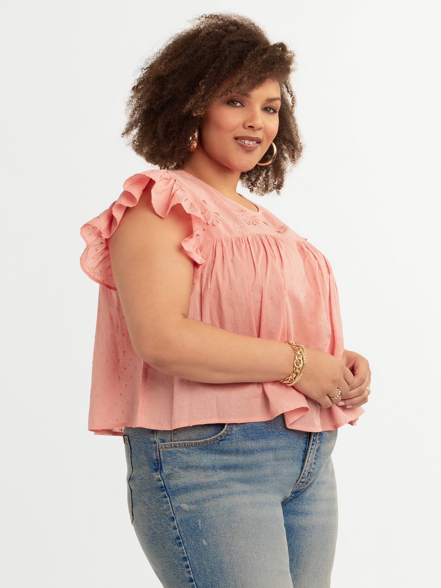 Jessica Simpson Women's and Women's Plus Chandler Flutter Sleeve Top, Sizes XS-4X