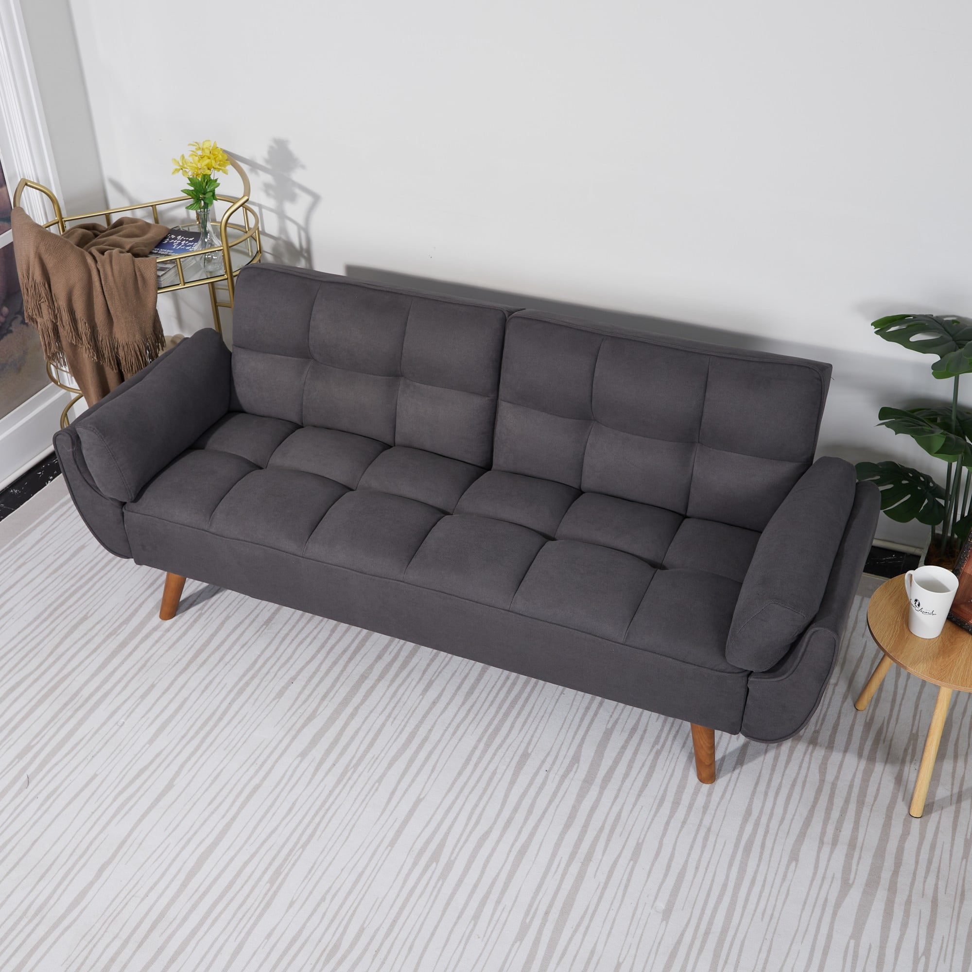 Gewnee Mid-Century Modern Dark Gray Sofa - Solid Eucalyptus Wood Frame, 500 lbs Capacity, S-Shaped Springs for Apartments, Living Rooms, Studies