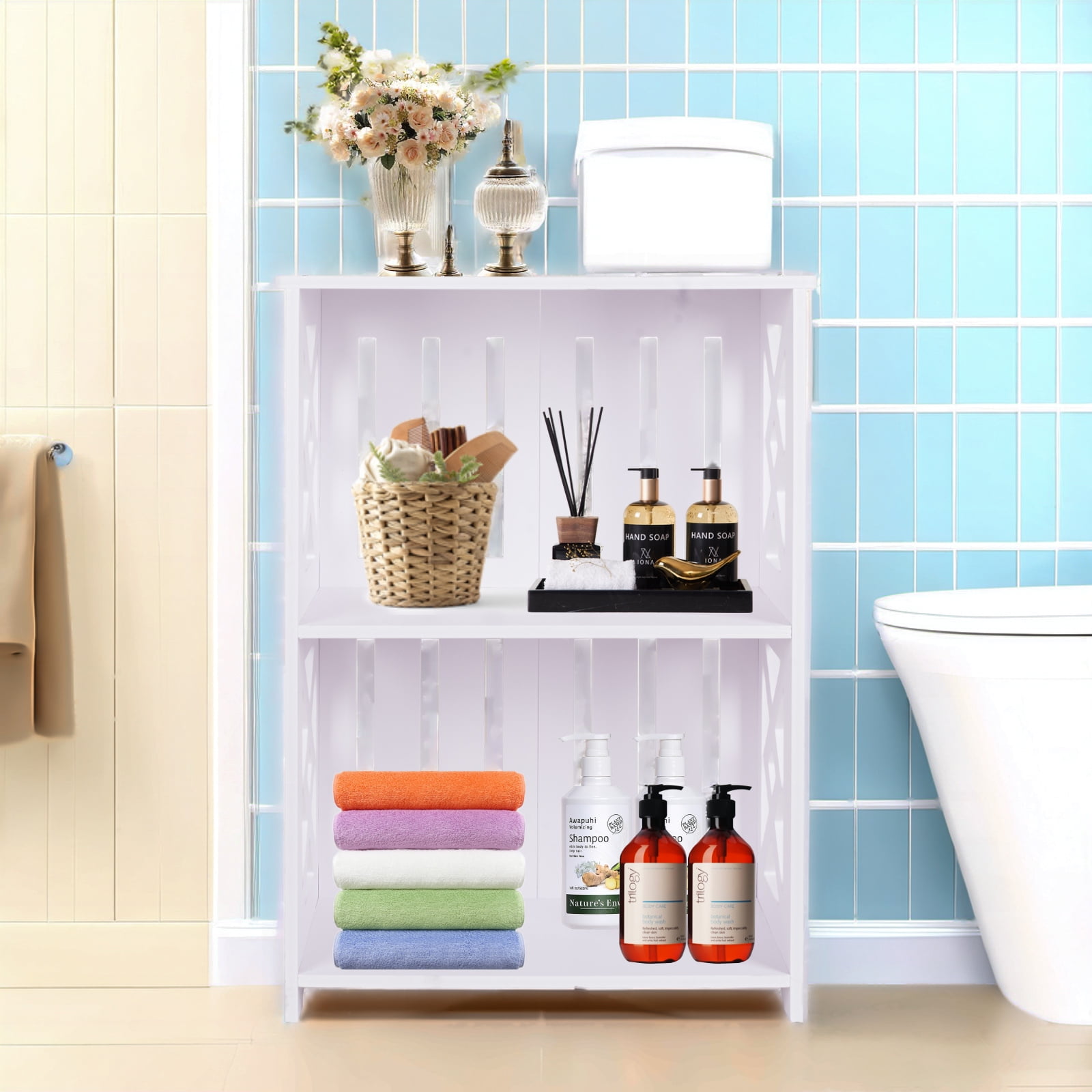 PinkSheep 3 Tier Open Shelf Bookcase Small Side Table End Table Storage Bookshelf for Living Room Bedroom Bathroom White