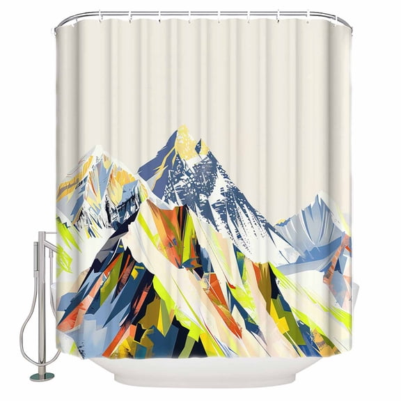 Small Stall Shower Curtain 36x78 Inch Narrow Half Size Abstract Mountains Bath Curtains Bathroom Decor Yellow Green Navy Blue Painting Art Waterproof Fabric Shower Curtain Set with Hooks 36 Inch
