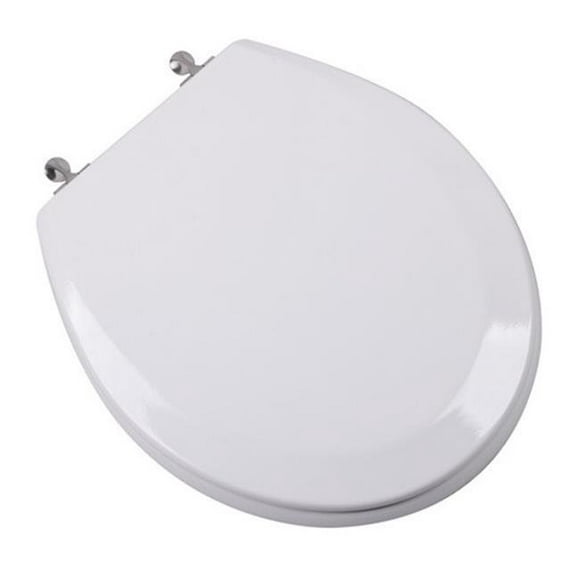 Plumbing Technologies 1F1R6-00BN Premium Molded Round Front Wood Toilet Seat with Brushed Nickel Metal Hinges&#44; White