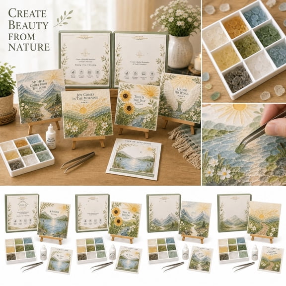 Psalms of Comfort & Strength Sea Glass Art Kit, Christian Sea Glass Craft Kit with Bible Verse Design, DIY Mosaic Artwork Set for Faith Home Decor Wall Decoration Gift(E)